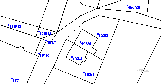 Parcela st. 193/4 v KÚ Slížany, Katastrální mapa