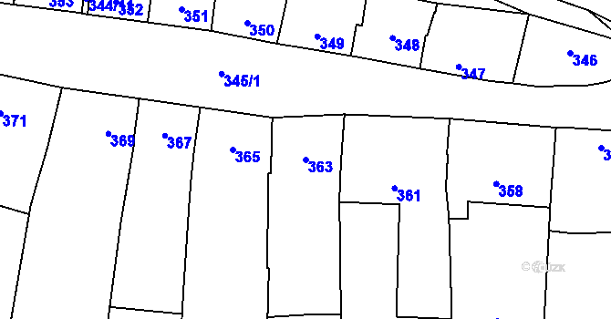Parcela st. 363 v KÚ Slížany, Katastrální mapa