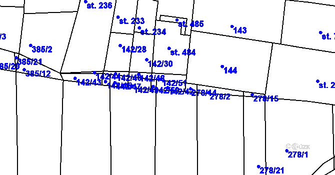 Parcela st. 142/42 v KÚ Morkůvky, Katastrální mapa
