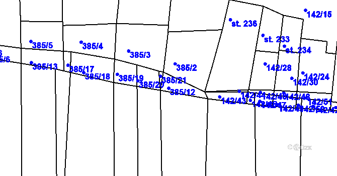 Parcela st. 385/12 v KÚ Morkůvky, Katastrální mapa