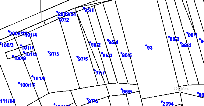 Parcela st. 95/3 v KÚ Morkůvky, Katastrální mapa