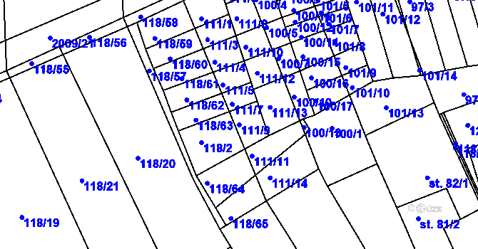 Parcela st. 111/9 v KÚ Morkůvky, Katastrální mapa