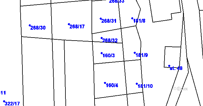 Parcela st. 160/3 v KÚ Morkůvky, Katastrální mapa