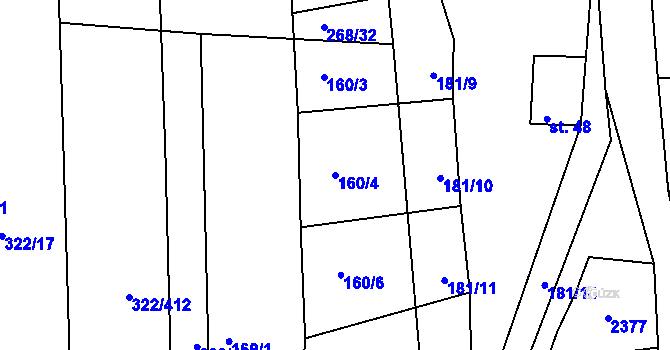 Parcela st. 160/4 v KÚ Morkůvky, Katastrální mapa