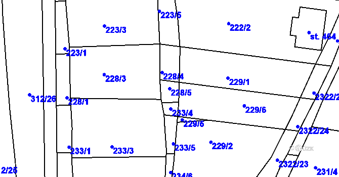 Parcela st. 228/5 v KÚ Morkůvky, Katastrální mapa