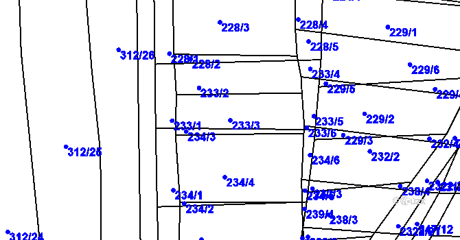 Parcela st. 233/3 v KÚ Morkůvky, Katastrální mapa