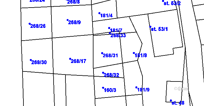 Parcela st. 268/31 v KÚ Morkůvky, Katastrální mapa