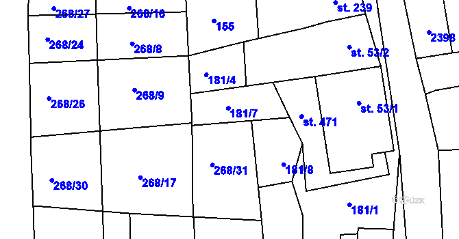Parcela st. 268/33 v KÚ Morkůvky, Katastrální mapa