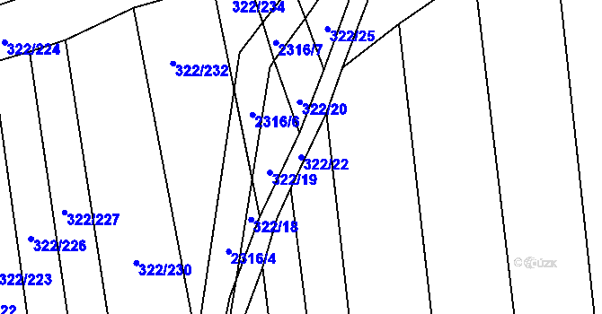 Parcela st. 322/22 v KÚ Morkůvky, Katastrální mapa