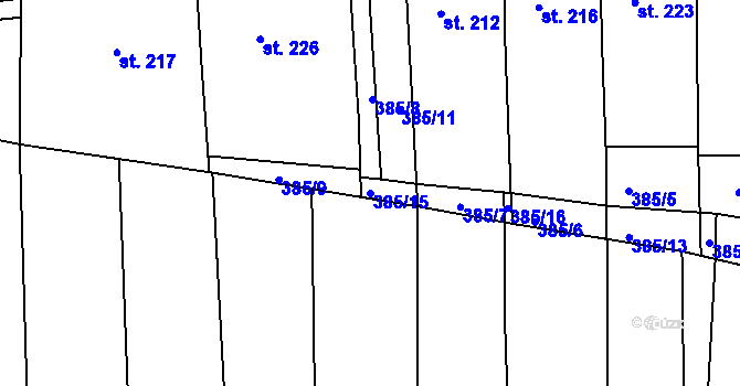 Parcela st. 385/15 v KÚ Morkůvky, Katastrální mapa