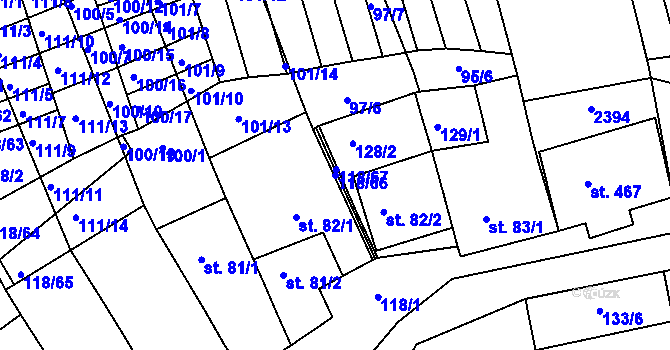 Parcela st. 118/66 v KÚ Morkůvky, Katastrální mapa