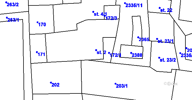 Parcela st. 2 v KÚ Morkůvky, Katastrální mapa