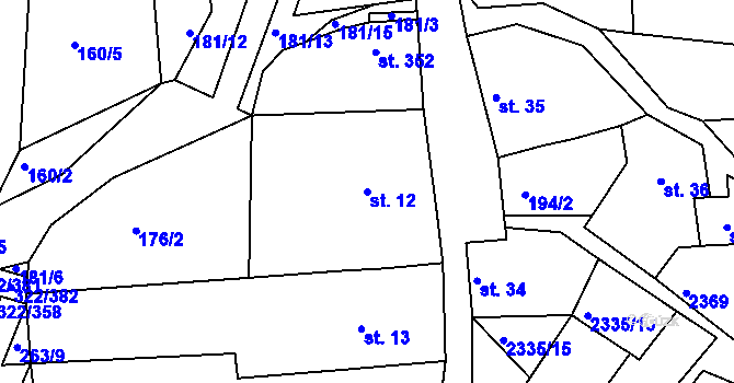 Parcela st. 12 v KÚ Morkůvky, Katastrální mapa