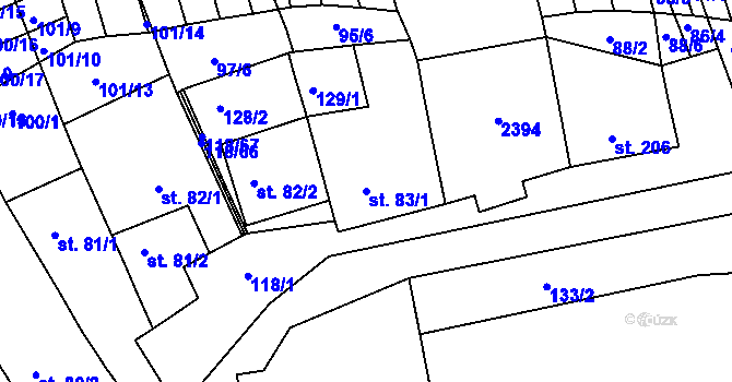 Parcela st. 83/1 v KÚ Morkůvky, Katastrální mapa