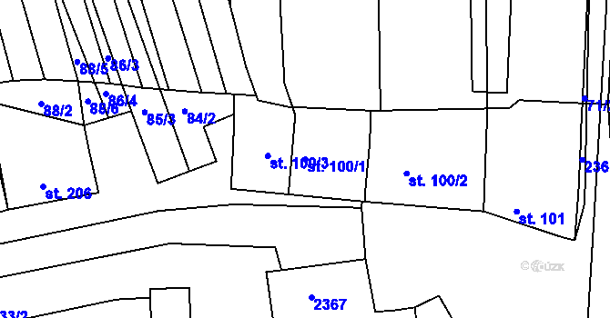 Parcela st. 100/1 v KÚ Morkůvky, Katastrální mapa
