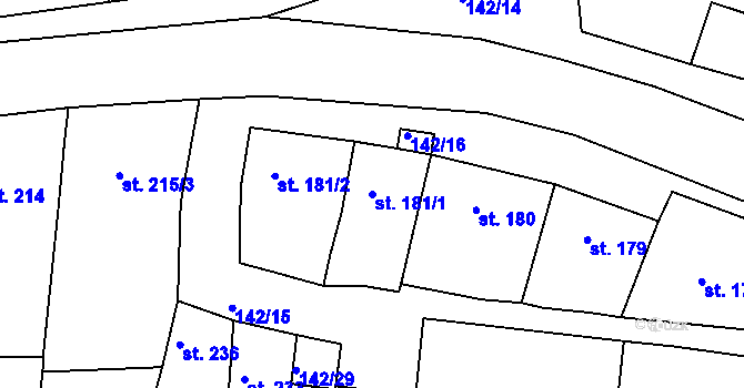Parcela st. 181/1 v KÚ Morkůvky, Katastrální mapa