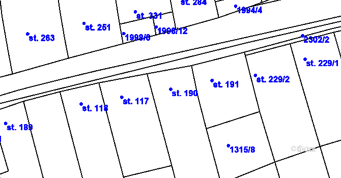Parcela st. 190 v KÚ Morkůvky, Katastrální mapa