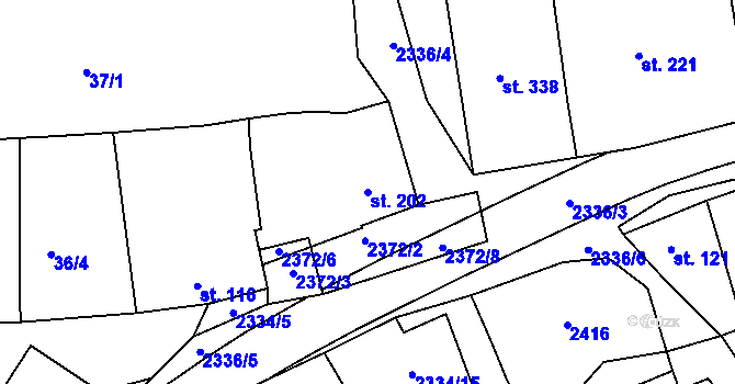 Parcela st. 202 v KÚ Morkůvky, Katastrální mapa