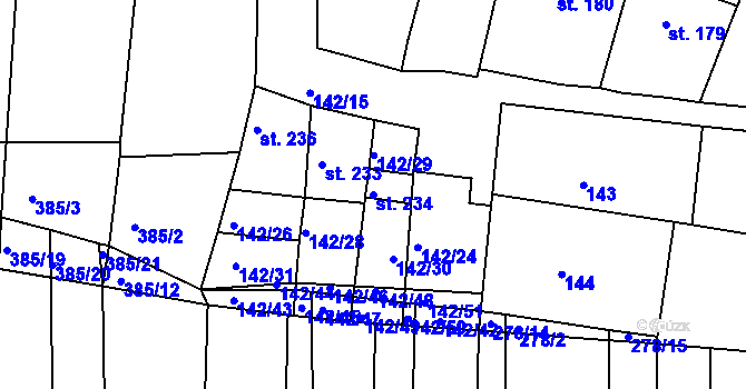 Parcela st. 234 v KÚ Morkůvky, Katastrální mapa