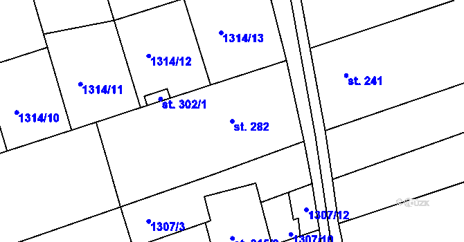 Parcela st. 282 v KÚ Morkůvky, Katastrální mapa