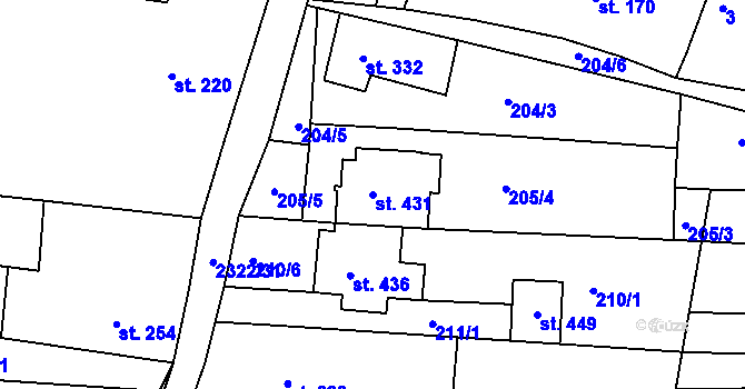 Parcela st. 431 v KÚ Morkůvky, Katastrální mapa