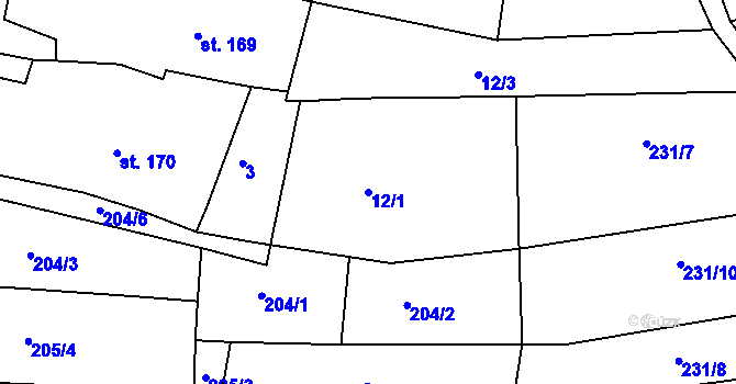Parcela st. 12/1 v KÚ Morkůvky, Katastrální mapa
