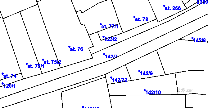 Parcela st. 142/7 v KÚ Morkůvky, Katastrální mapa