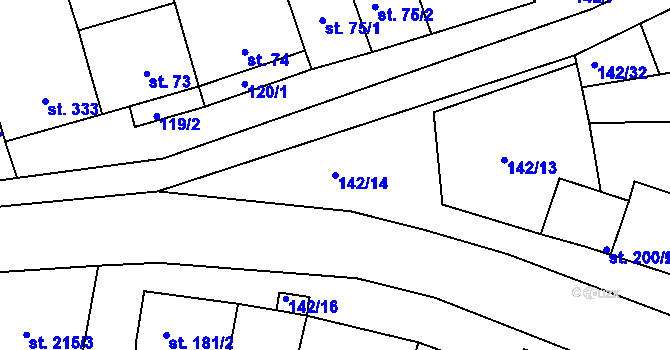 Parcela st. 142/14 v KÚ Morkůvky, Katastrální mapa