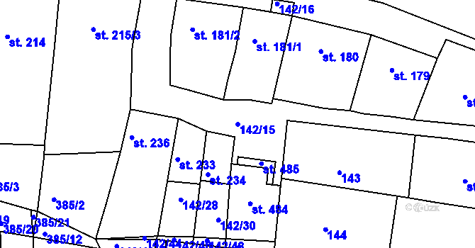 Parcela st. 142/15 v KÚ Morkůvky, Katastrální mapa