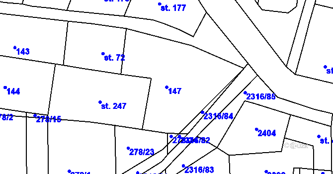 Parcela st. 147 v KÚ Morkůvky, Katastrální mapa