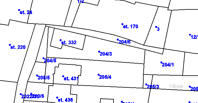 Parcela st. 204/3 v KÚ Morkůvky, Katastrální mapa