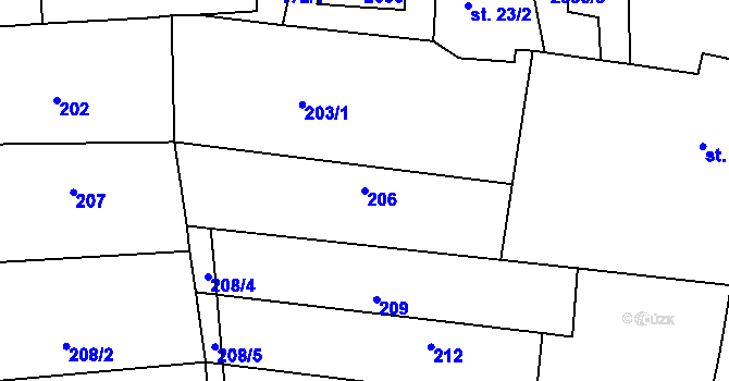 Parcela st. 206 v KÚ Morkůvky, Katastrální mapa