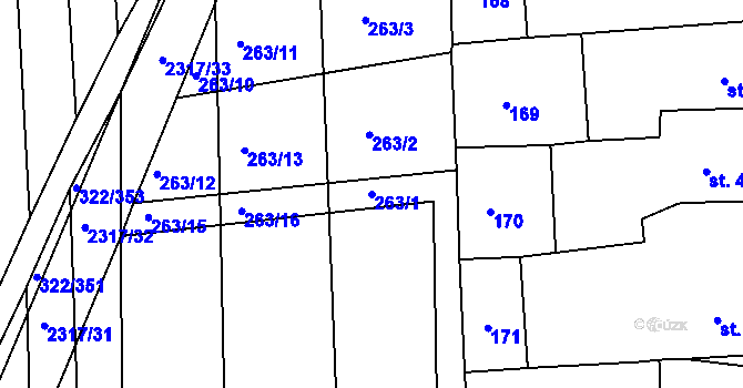 Parcela st. 263/1 v KÚ Morkůvky, Katastrální mapa