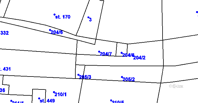 Parcela st. 204/7 v KÚ Morkůvky, Katastrální mapa