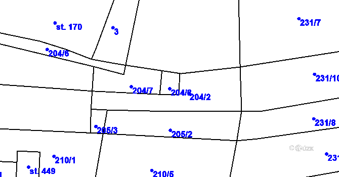Parcela st. 204/8 v KÚ Morkůvky, Katastrální mapa