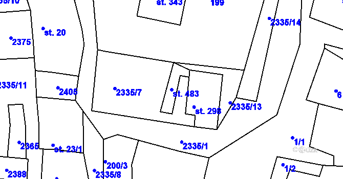 Parcela st. 483 v KÚ Morkůvky, Katastrální mapa