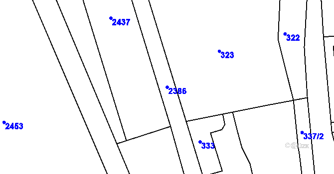 Parcela st. 2386 v KÚ Mořice, Katastrální mapa