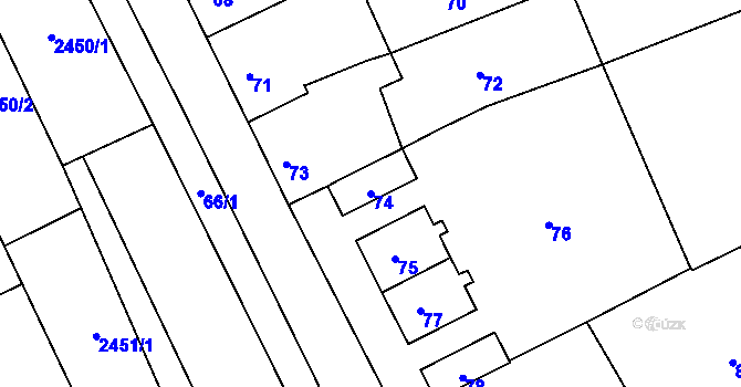 Parcela st. 74 v KÚ Mořice, Katastrální mapa