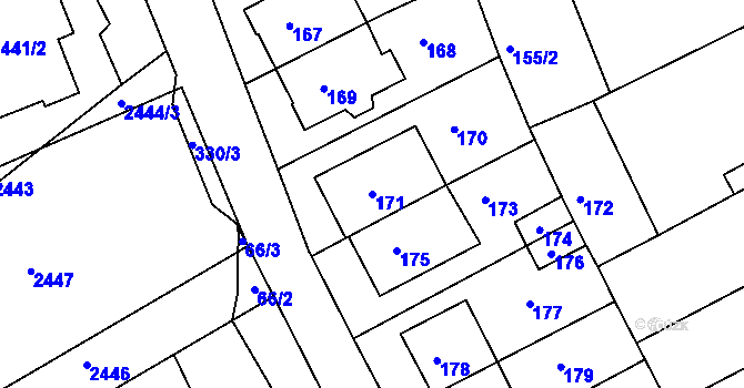 Parcela st. 171 v KÚ Mořice, Katastrální mapa