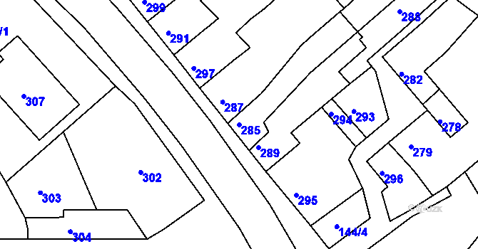 Parcela st. 285 v KÚ Mořice, Katastrální mapa