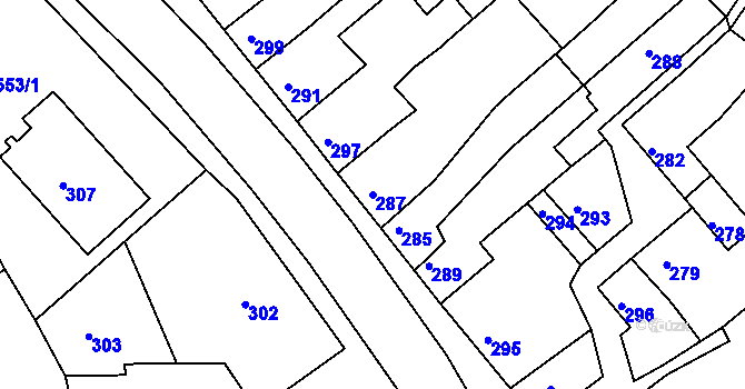 Parcela st. 287 v KÚ Mořice, Katastrální mapa