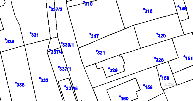 Parcela st. 321 v KÚ Mořice, Katastrální mapa