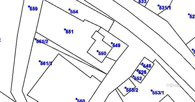 Parcela st. 550 v KÚ Mořice, Katastrální mapa