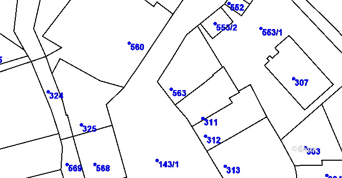 Parcela st. 563 v KÚ Mořice, Katastrální mapa
