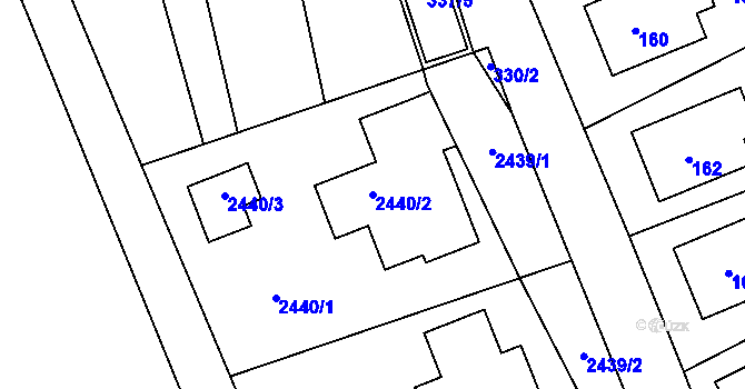 Parcela st. 2440/2 v KÚ Mořice, Katastrální mapa