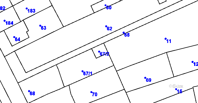 Parcela st. 67/2 v KÚ Mořice, Katastrální mapa