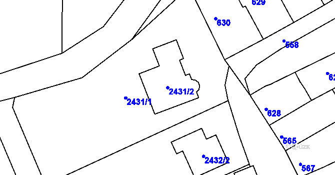Parcela st. 2431/2 v KÚ Mořice, Katastrální mapa