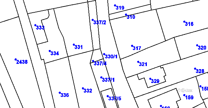 Parcela st. 330/1 v KÚ Mořice, Katastrální mapa