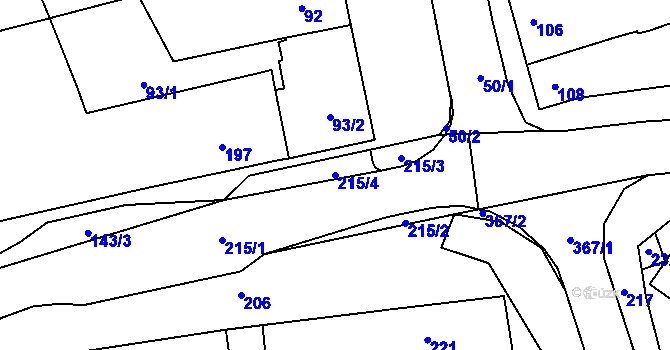 Parcela st. 215/4 v KÚ Mořice, Katastrální mapa