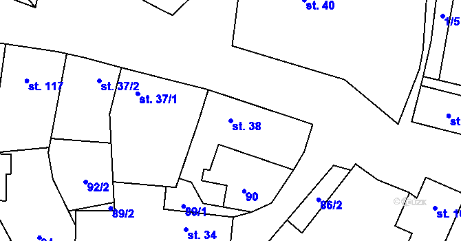 Parcela st. 38 v KÚ Mořina, Katastrální mapa